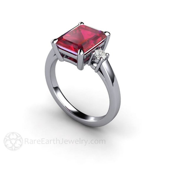 Emerald Cut Ruby Engagement Ring - Picture 2 of 8